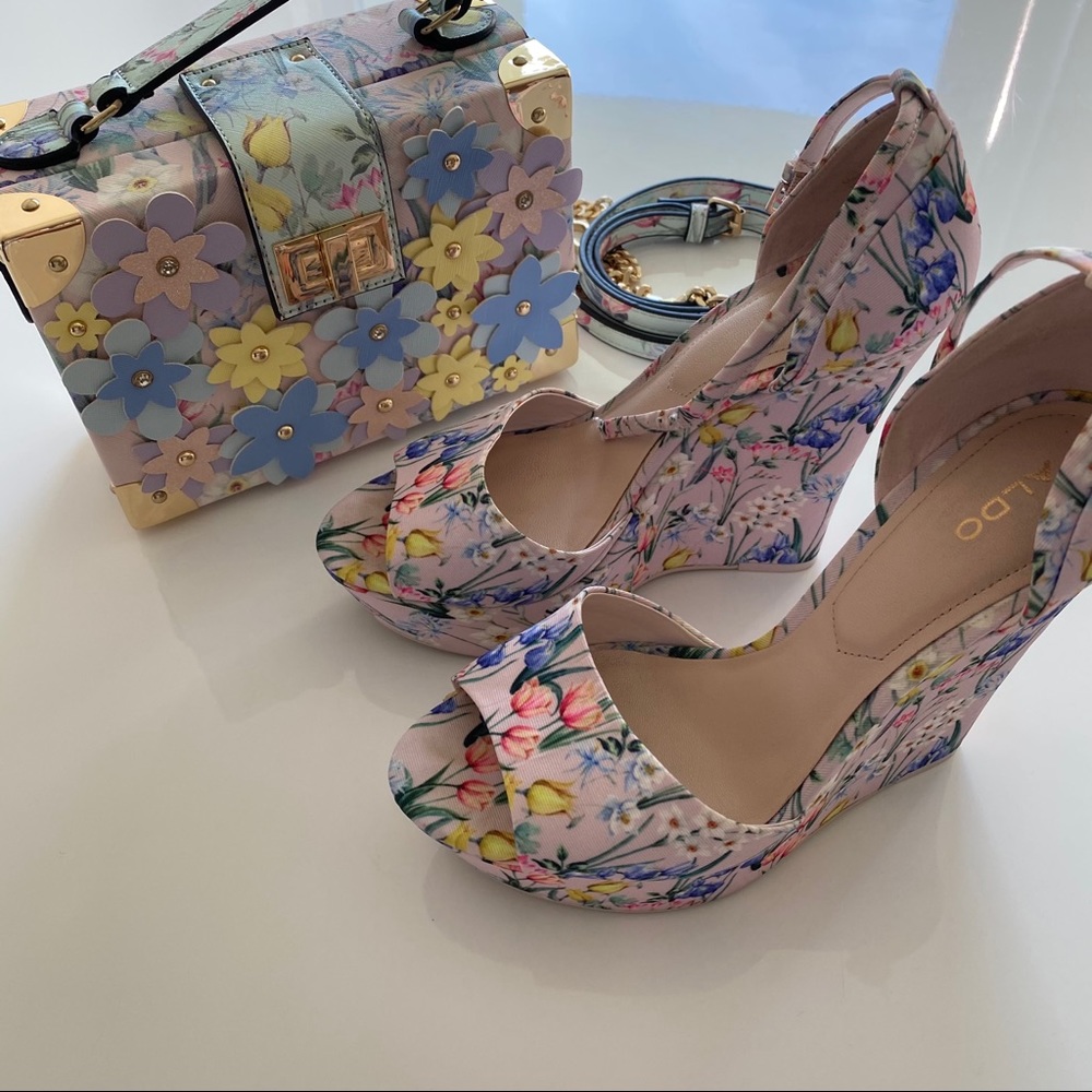 ALDO Floral Platform Wedge Sandals - Pink Floral
